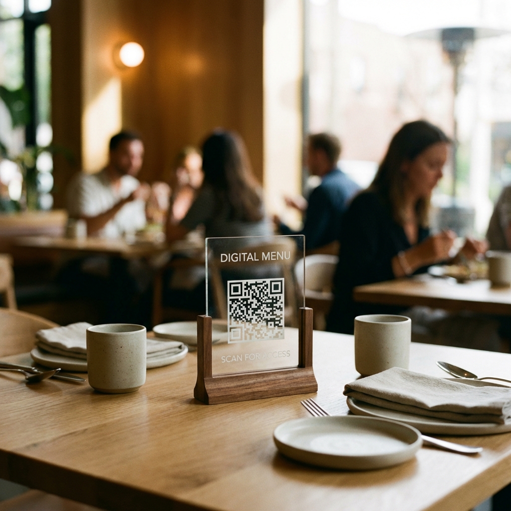 Digital QR Code Menu on a Restaurant Table